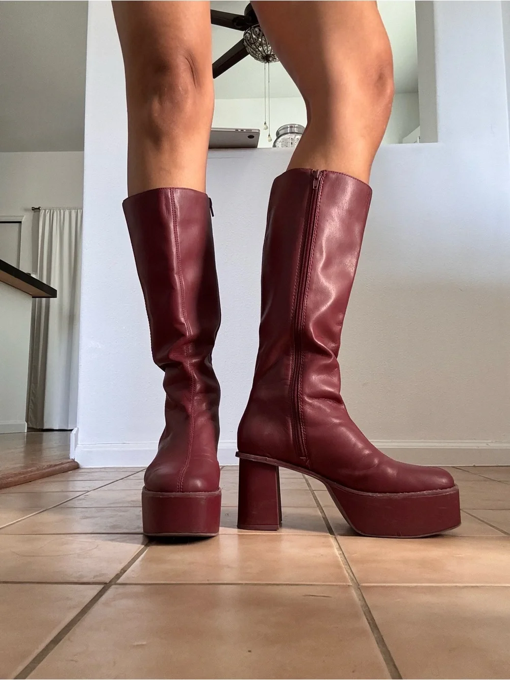 OAK + FORT Burgundy Platform Knee-High Boots